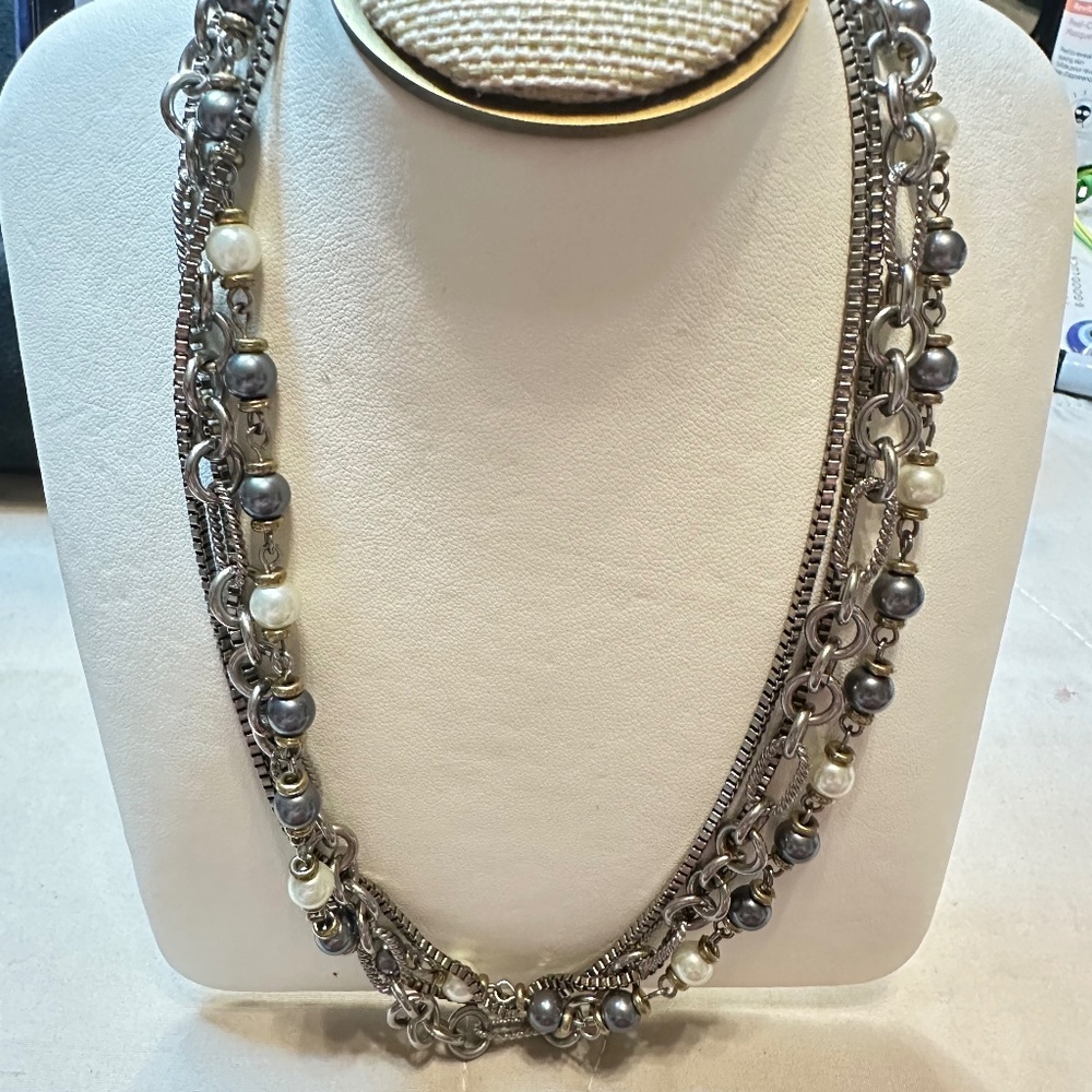 Silver Tone Choker 4-Strands Chain Necklace Toggle Clasp 2 Box 1 Link 1 Beads